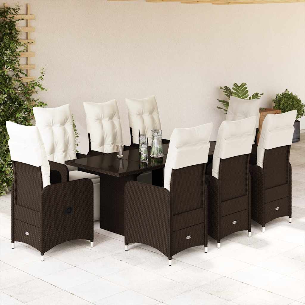 3-tlg. Garten-Bistro-Set mit Kissen Braun Poly Rattan