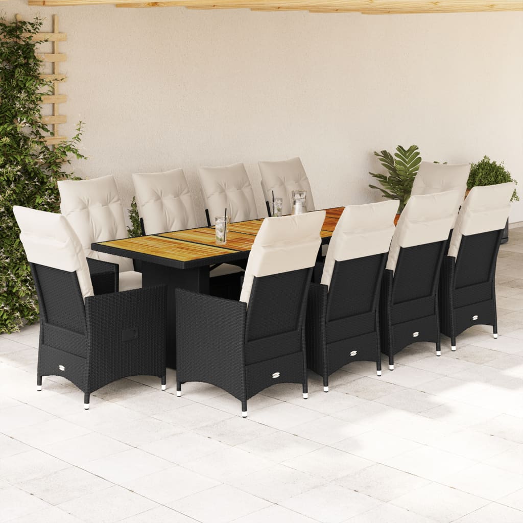 9-tlg. Garten-Bistro-Set mit Kissen Schwarz Poly Rattan