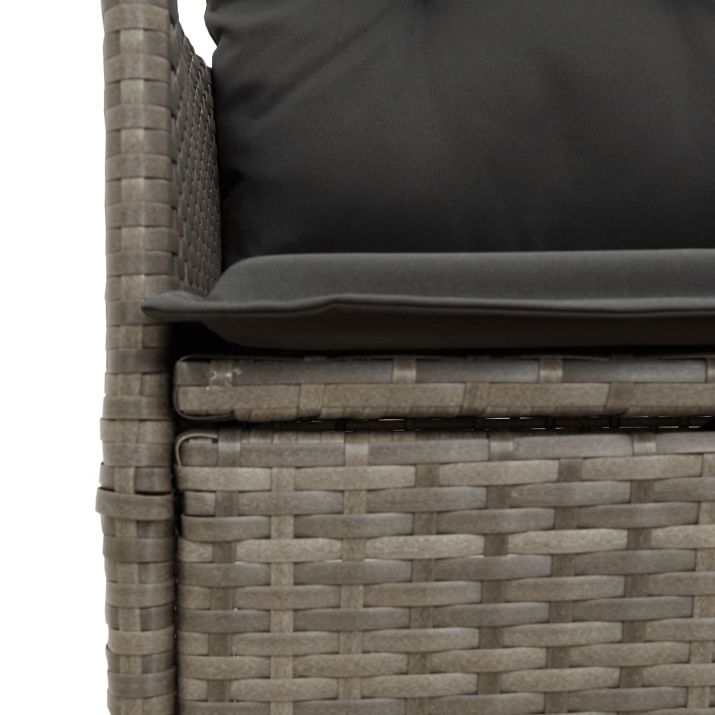 9-tlg. Garten-Bistro-Set mit Kissen Grau Poly Rattan