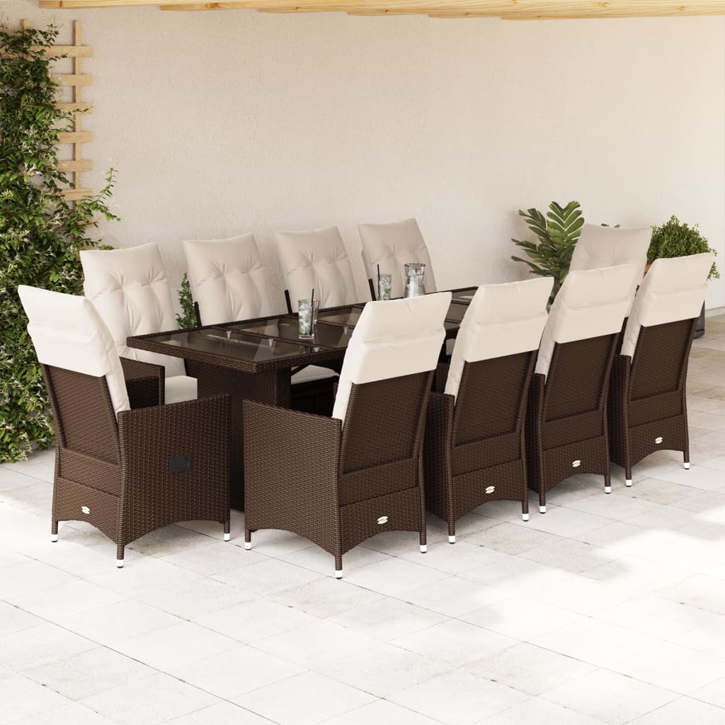 9-tlg. Garten-Bistro-Set mit Kissen Braun Poly Rattan