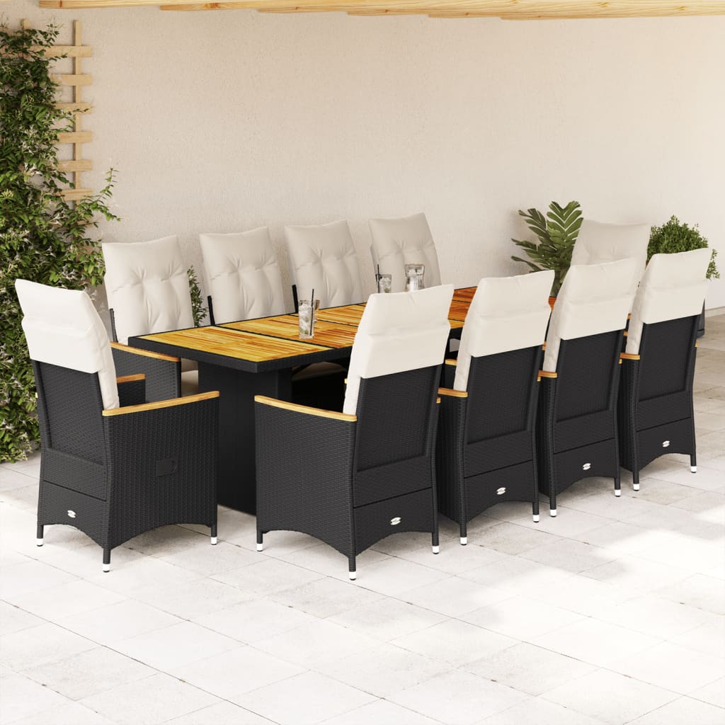 9-tlg. Garten-Bistro-Set mit Kissen Schwarz Poly Rattan