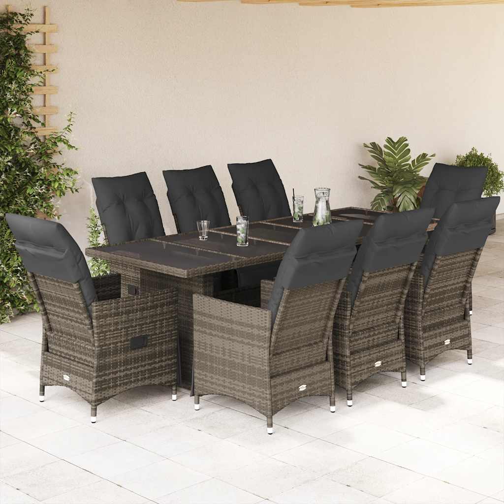 9-tlg. Garten-Bistro-Set mit Kissen Schwarz Poly Rattan