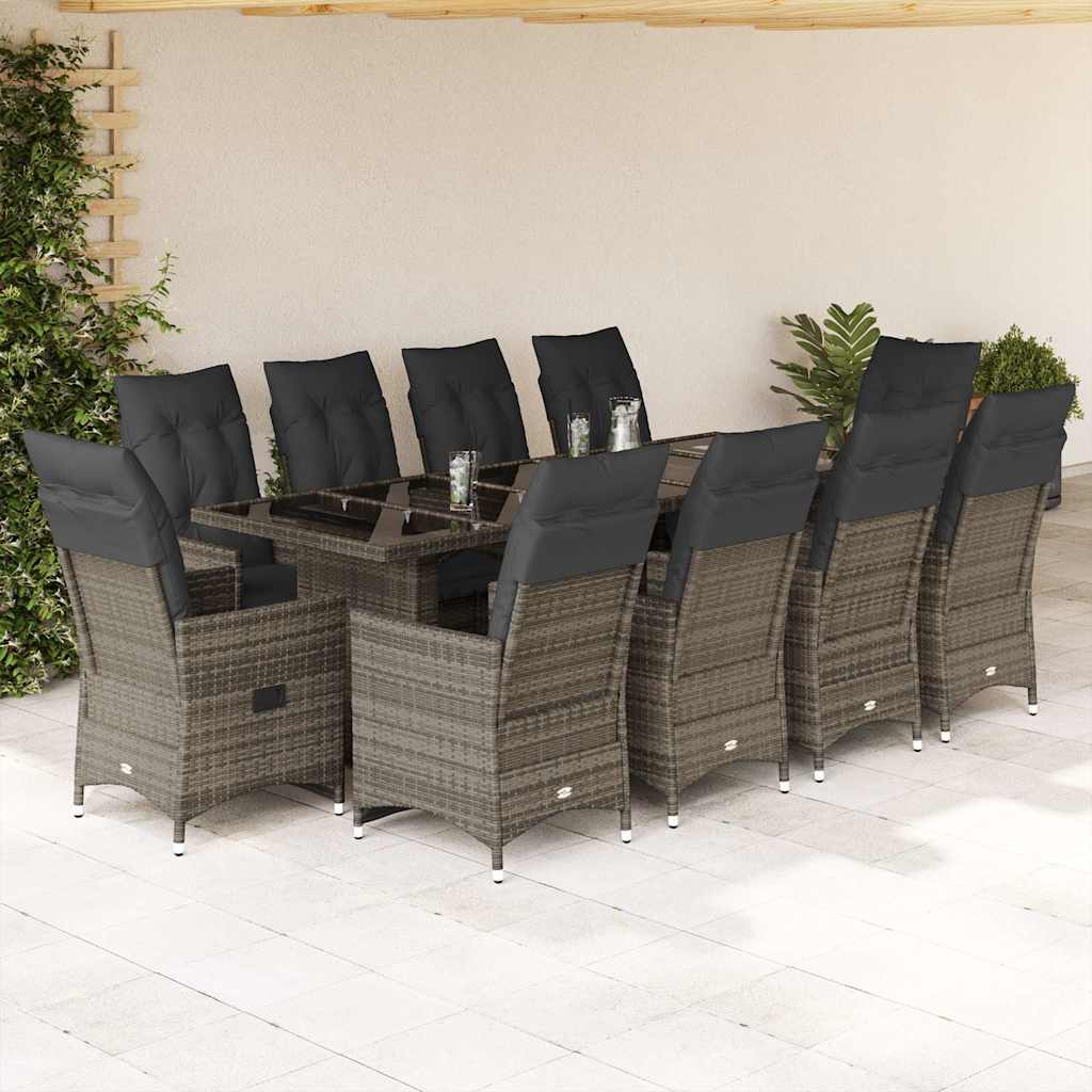 9-tlg. Garten-Bistro-Set mit Kissen Schwarz Poly Rattan
