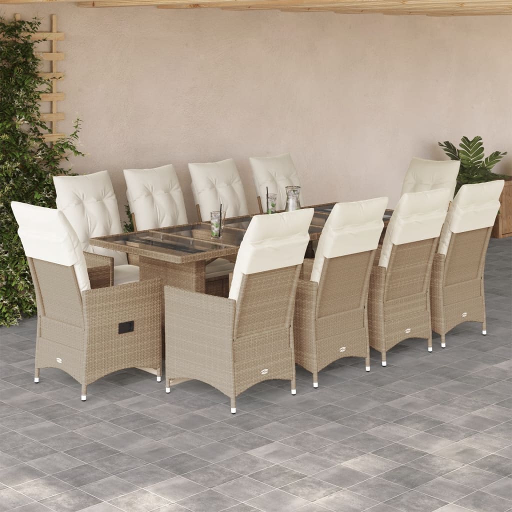 9-tlg. Garten-Bistro-Set mit Kissen Schwarz Poly Rattan