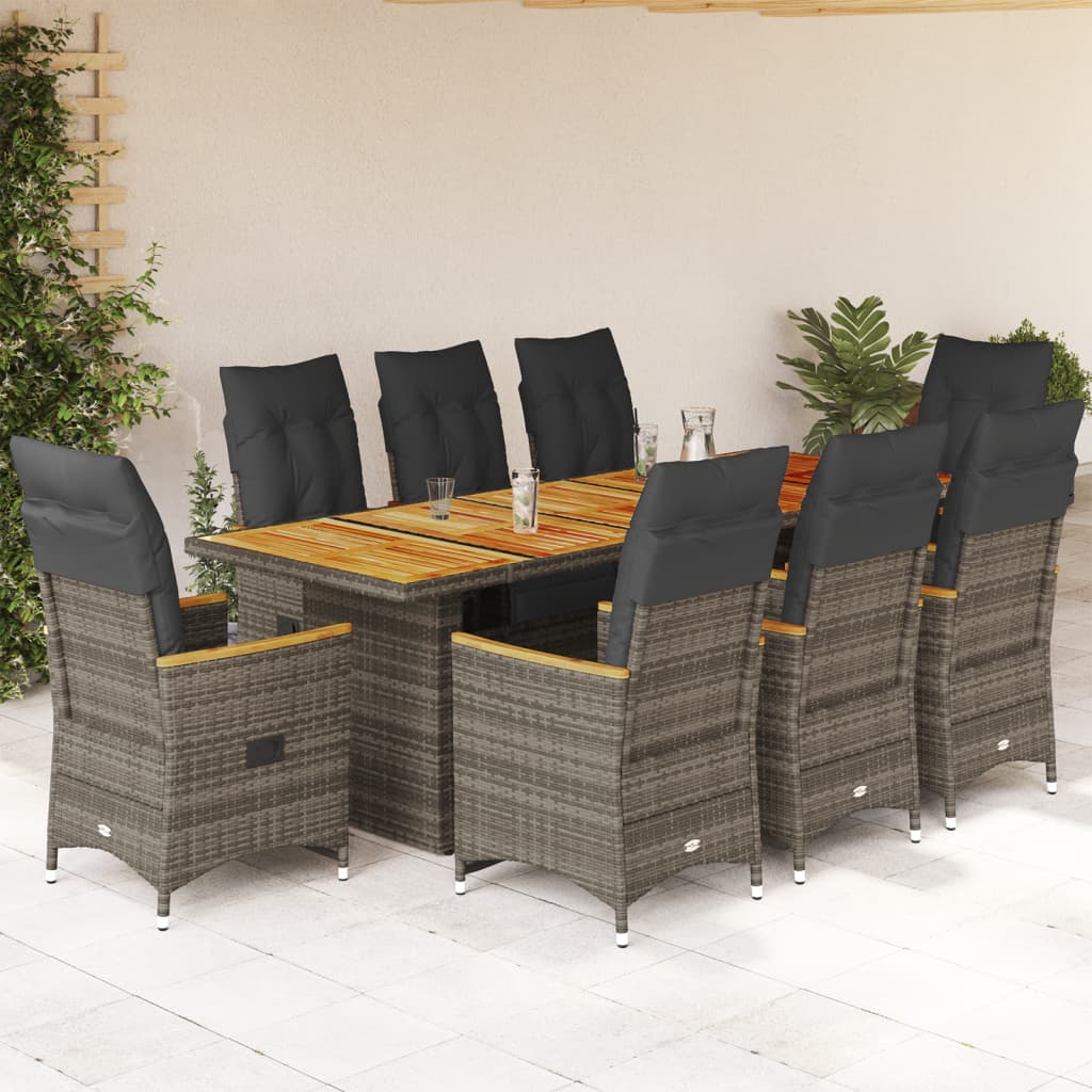 9-tlg. Garten-Bistro-Set mit Kissen Schwarz Poly Rattan