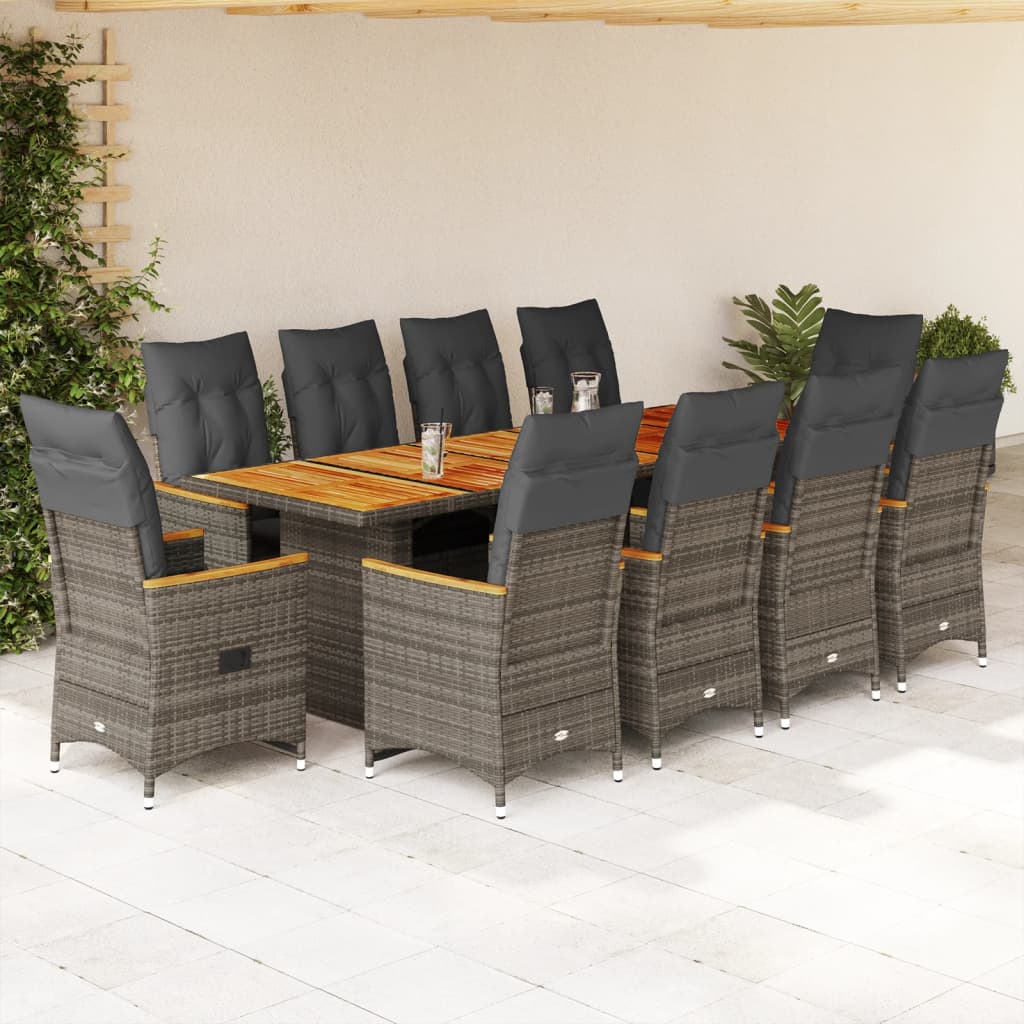 9-tlg. Garten-Bistro-Set mit Kissen Schwarz Poly Rattan