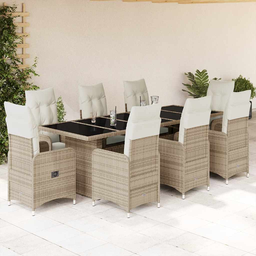 9-tlg. Garten-Bistro-Set mit Kissen Braun Poly Rattan