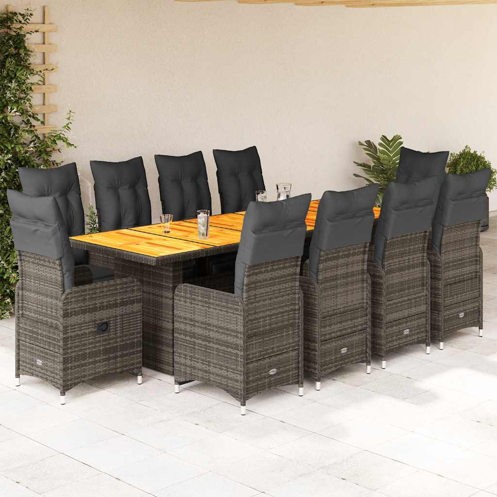 9-tlg. Garten-Bistro-Set mit Kissen Schwarz Poly Rattan