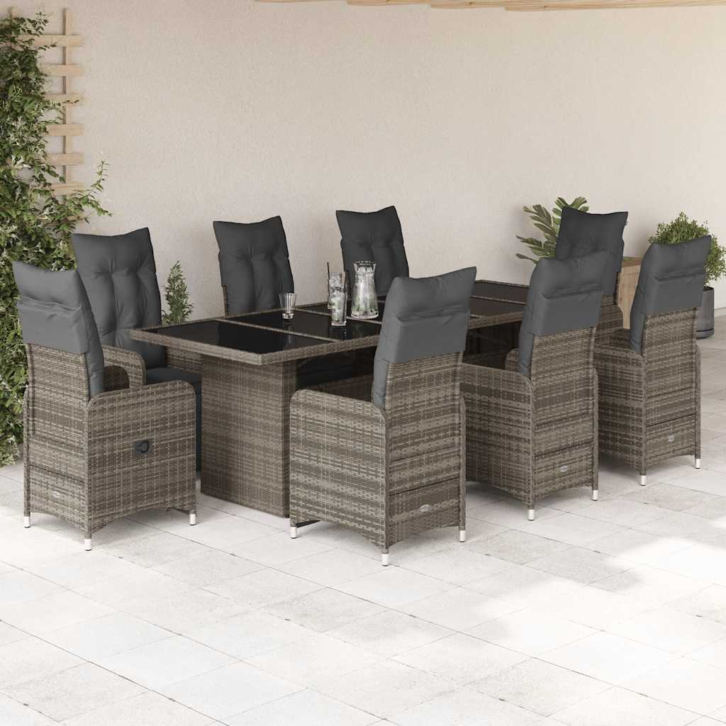 9-tlg. Garten-Bistro-Set mit Kissen Schwarz Poly Rattan
