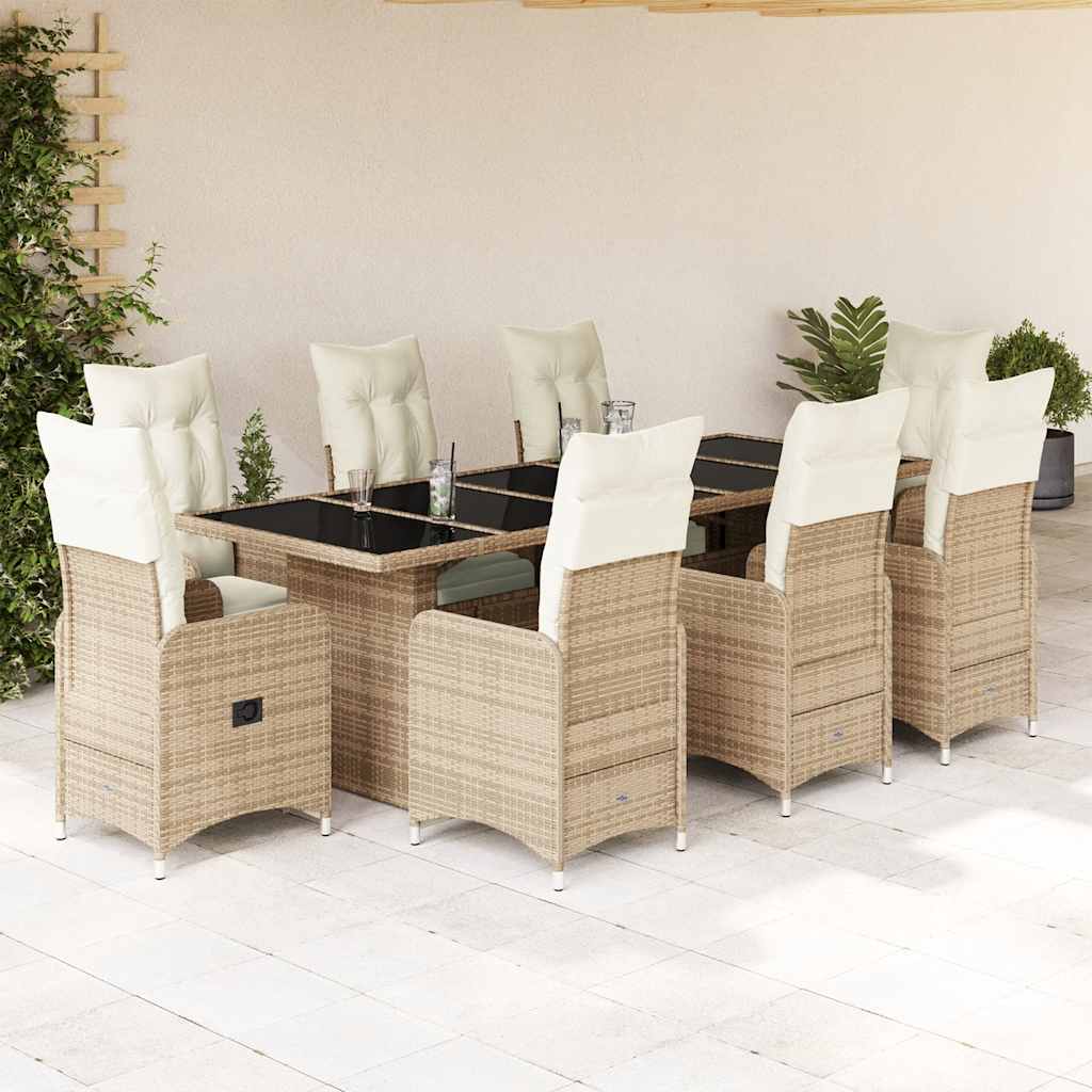 9-tlg. Garten-Bistro-Set mit Kissen Schwarz Poly Rattan
