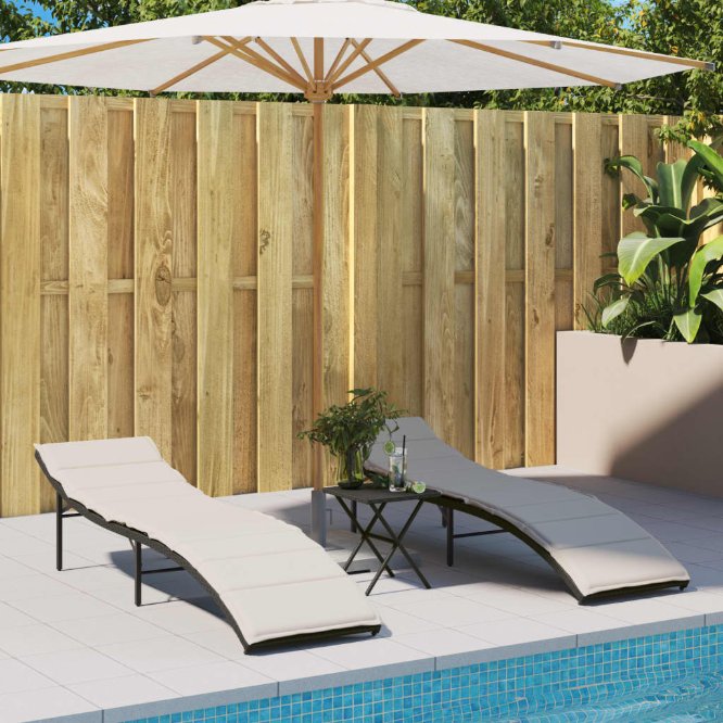 vidaXL Sonnenliegen 2 Stk. mit Auflagen Schwarz Poly Rattan
