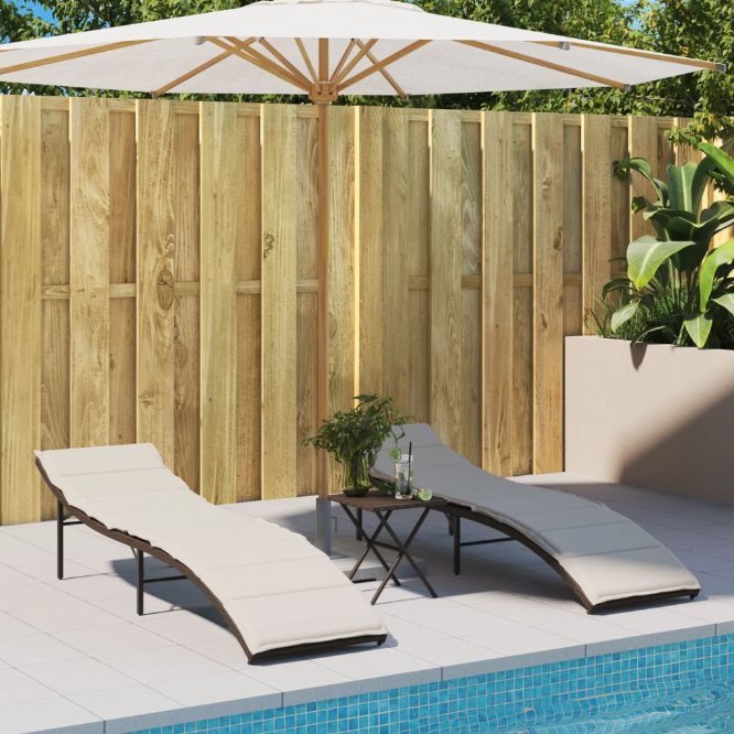 vidaXL Sonnenliegen 2 Stk. mit Auflagen Schwarz Poly Rattan