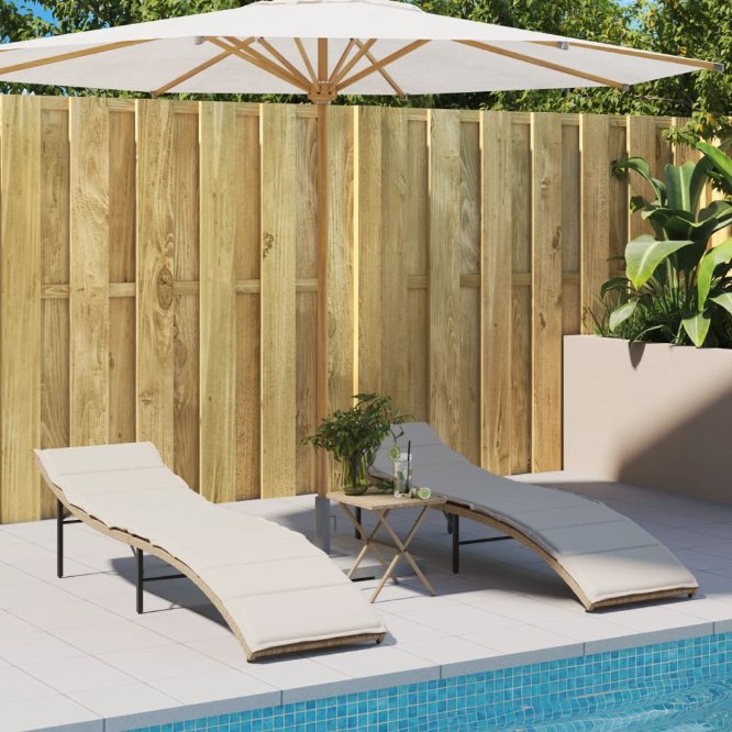 vidaXL Sonnenliegen 2 Stk. mit Auflagen Schwarz Poly Rattan