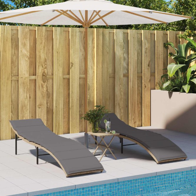 vidaXL Sonnenliegen 2 Stk. mit Auflagen Schwarz Poly Rattan