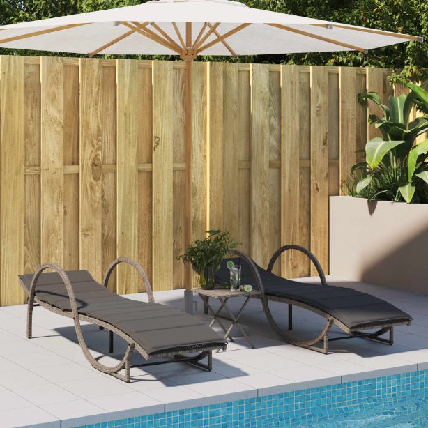 vidaXL Sonnenliegen 2 Stk. mit Auflagen Schwarz Poly Rattan
