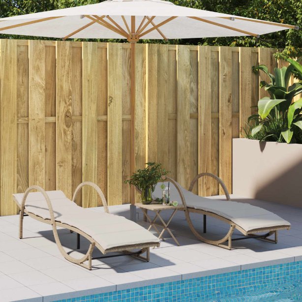 vidaXL Sonnenliegen 2 Stk. mit Auflagen Schwarz Poly Rattan