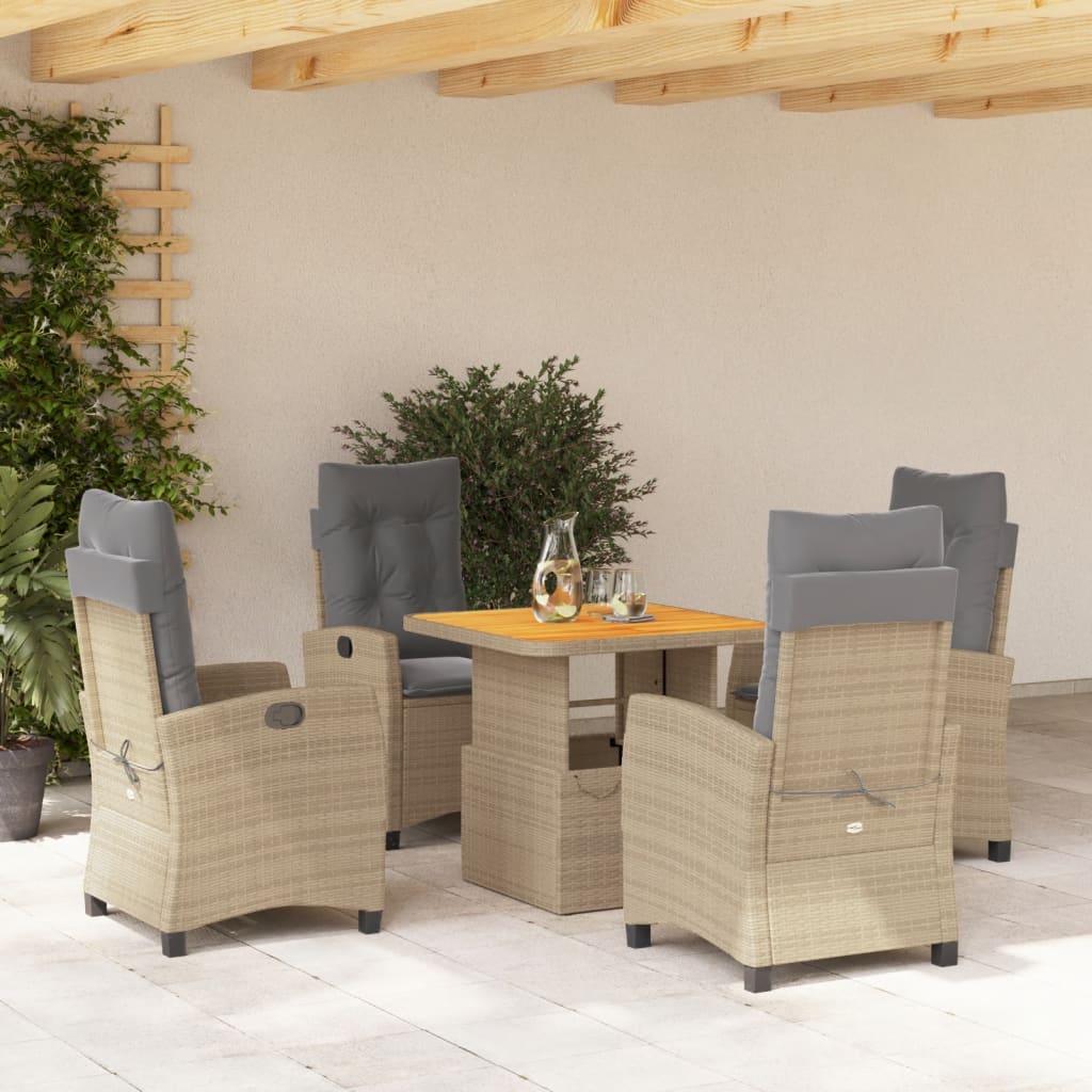 3-tlg. Garten-Essgruppe mit Kissen Beige Poly Rattan
