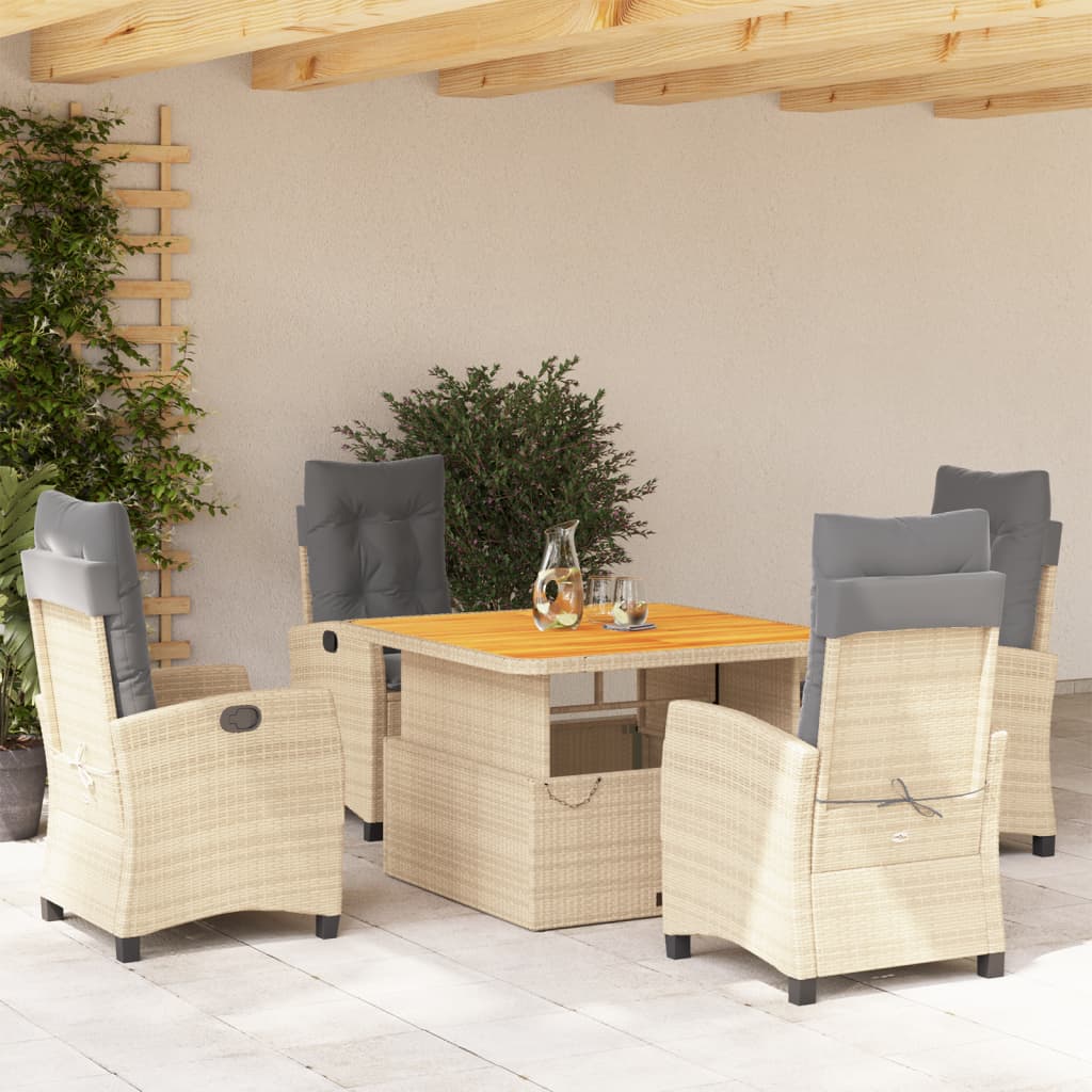 3-tlg. Garten-Essgruppe mit Kissen Beige Poly Rattan