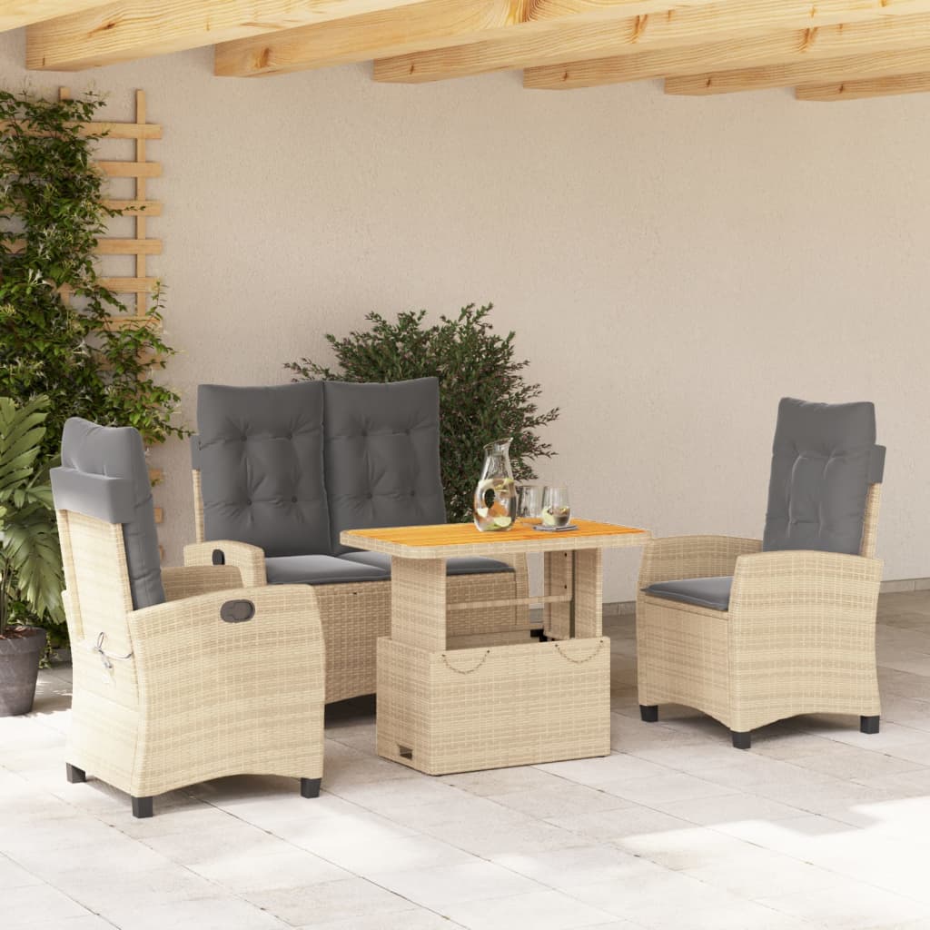 3-tlg. Garten-Essgruppe mit Kissen Beige Poly Rattan