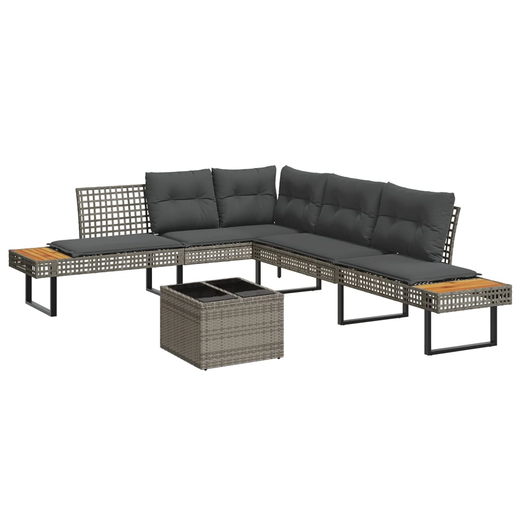 2-tlg. Garten-Sofagarnitur mit Kissen Schwarz Poly Rattan Glas
