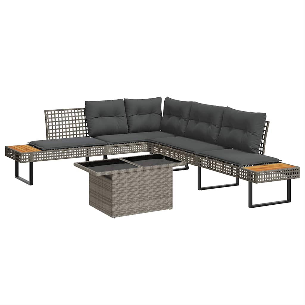 2-tlg. Garten-Sofagarnitur mit Kissen Schwarz Poly Rattan Glas