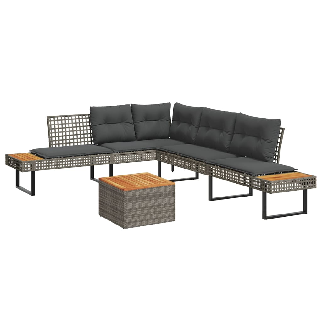 2-tlg. Garten-Sofagarnitur mit Kissen Schwarz Poly Rattan