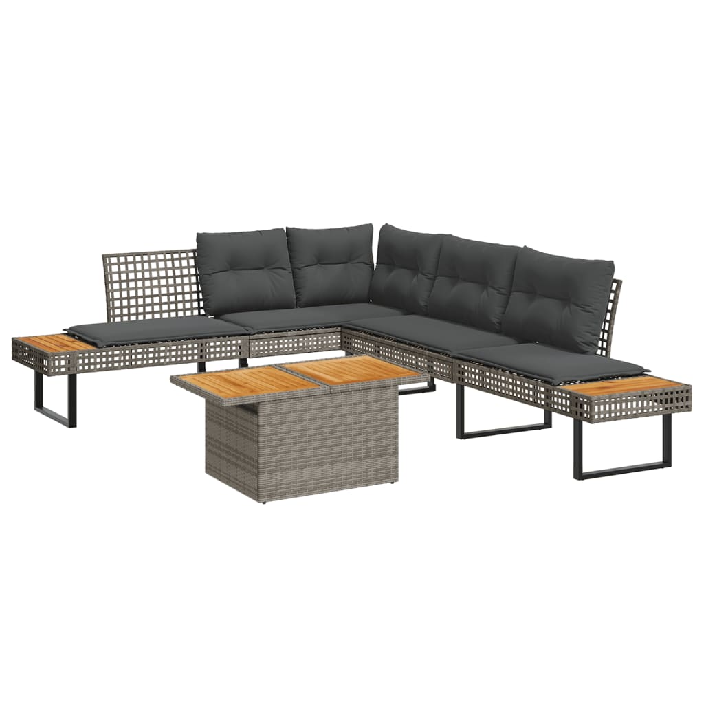 2-tlg. Garten-Sofagarnitur mit Kissen Schwarz Poly Rattan