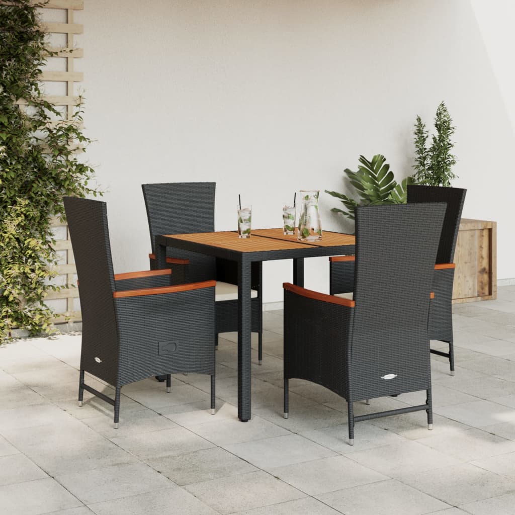3-tlg. Garten-Essgruppe mit Kissen Schwarz Poly Rattan