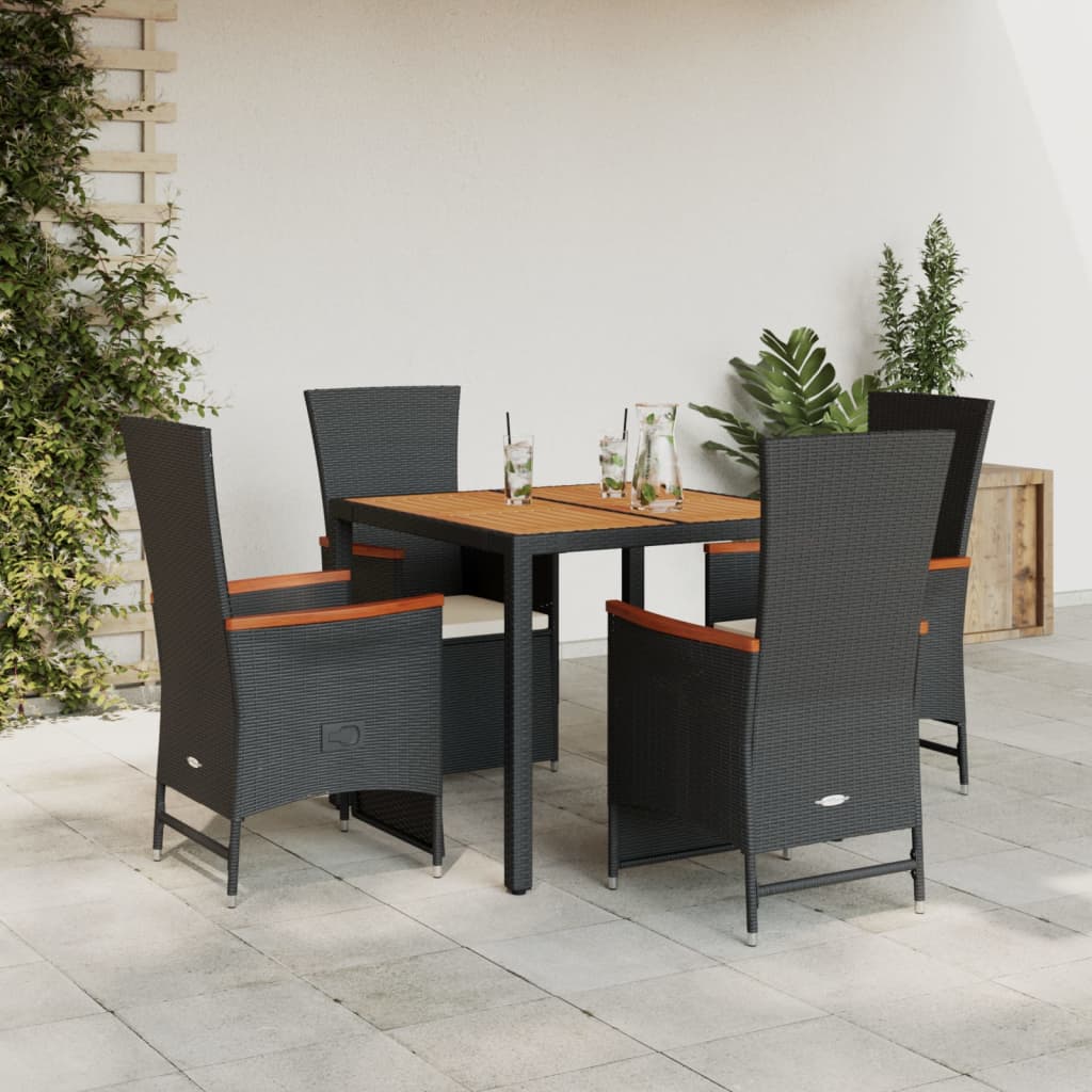 3-tlg. Garten-Essgruppe mit Kissen Schwarz Poly Rattan