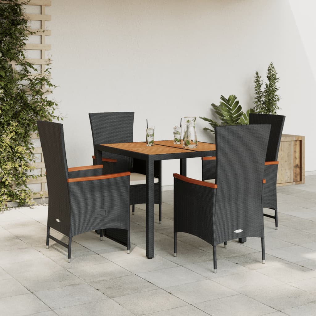 3-tlg. Garten-Essgruppe mit Kissen Schwarz Poly Rattan