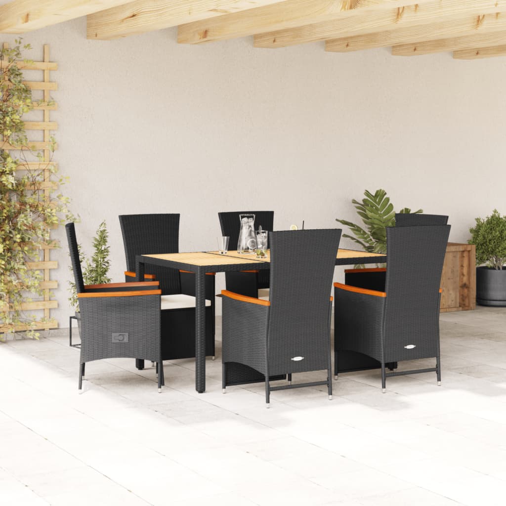 3-tlg. Garten-Essgruppe mit Kissen Schwarz Poly Rattan