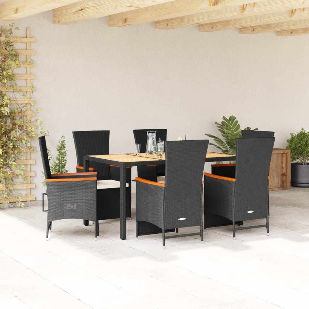 3-tlg. Garten-Essgruppe mit Kissen Schwarz Poly Rattan