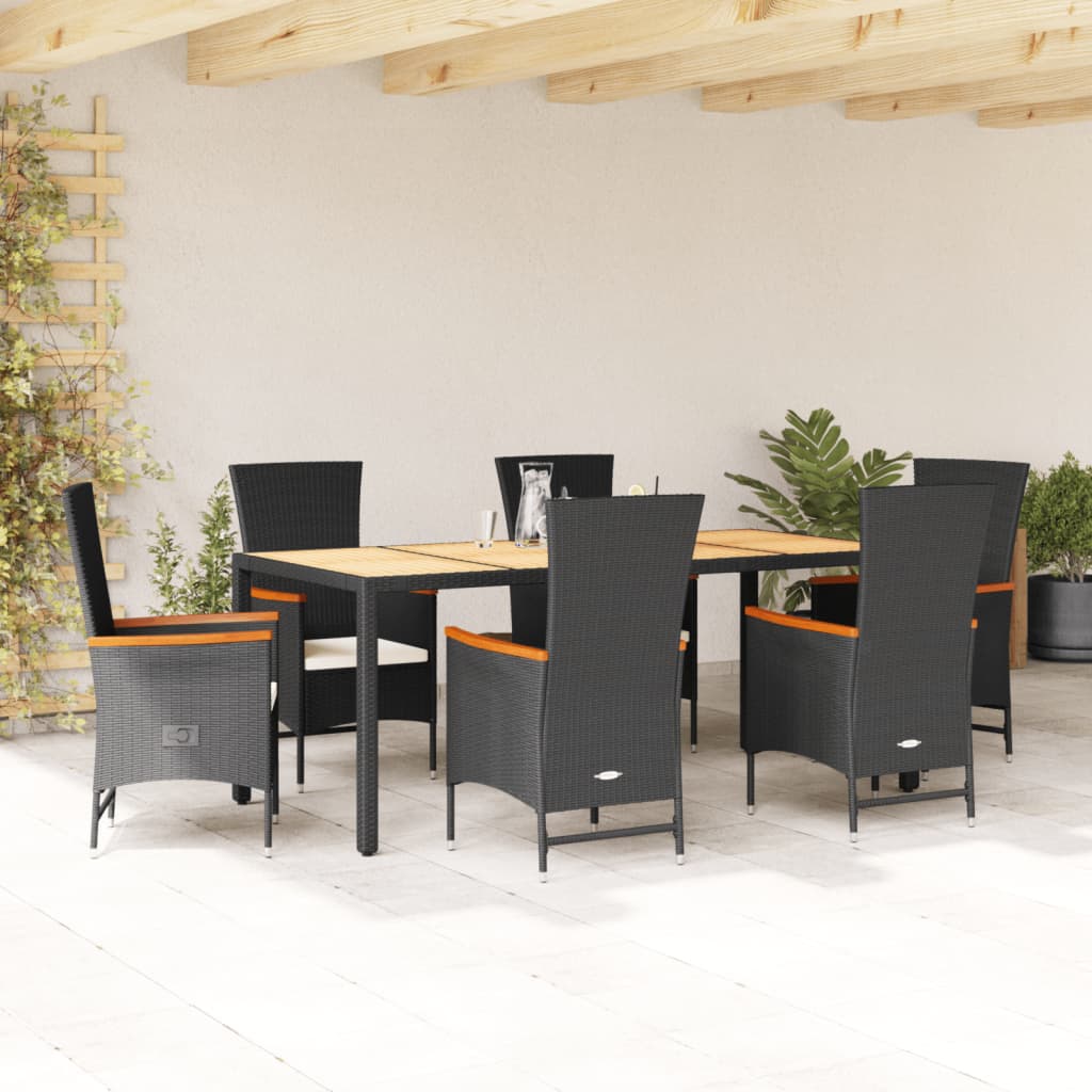 3-tlg. Garten-Essgruppe mit Kissen Schwarz Poly Rattan