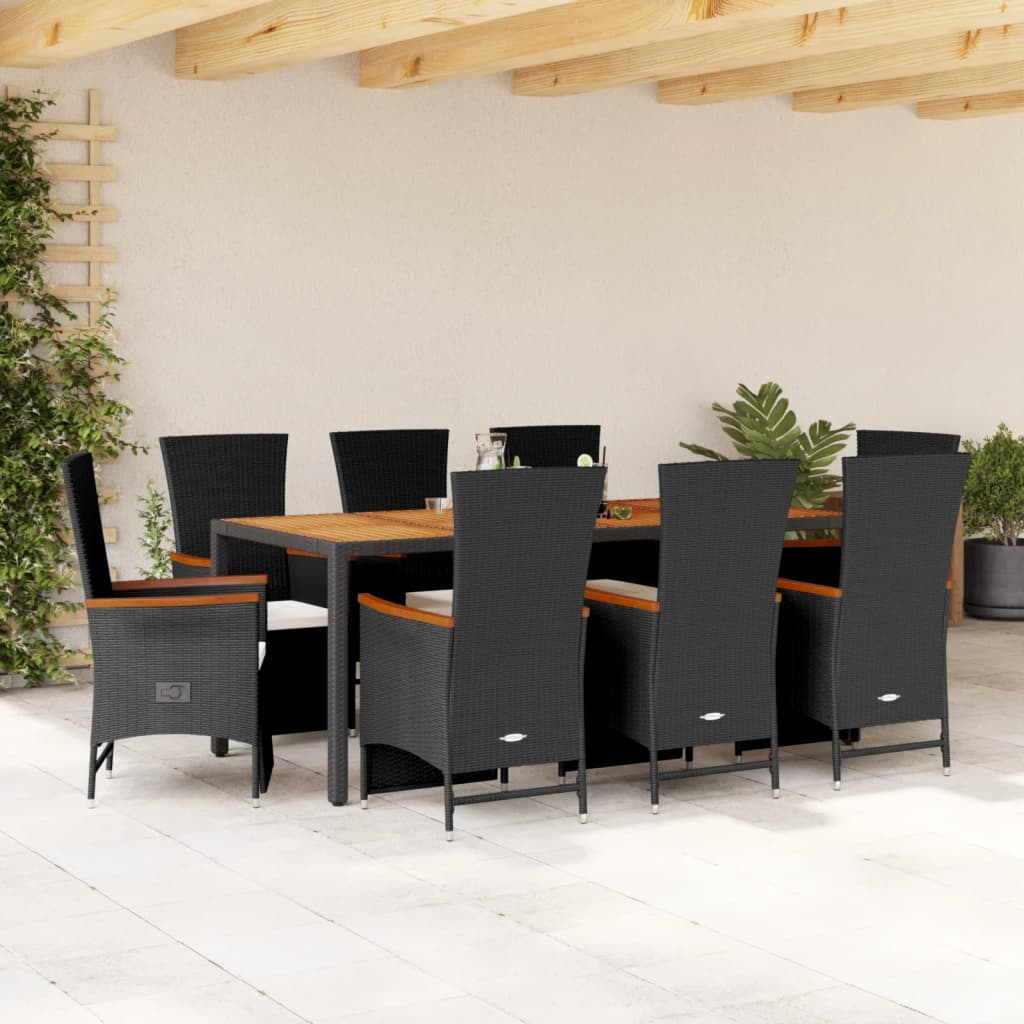 3-tlg. Garten-Essgruppe mit Kissen Schwarz Poly Rattan