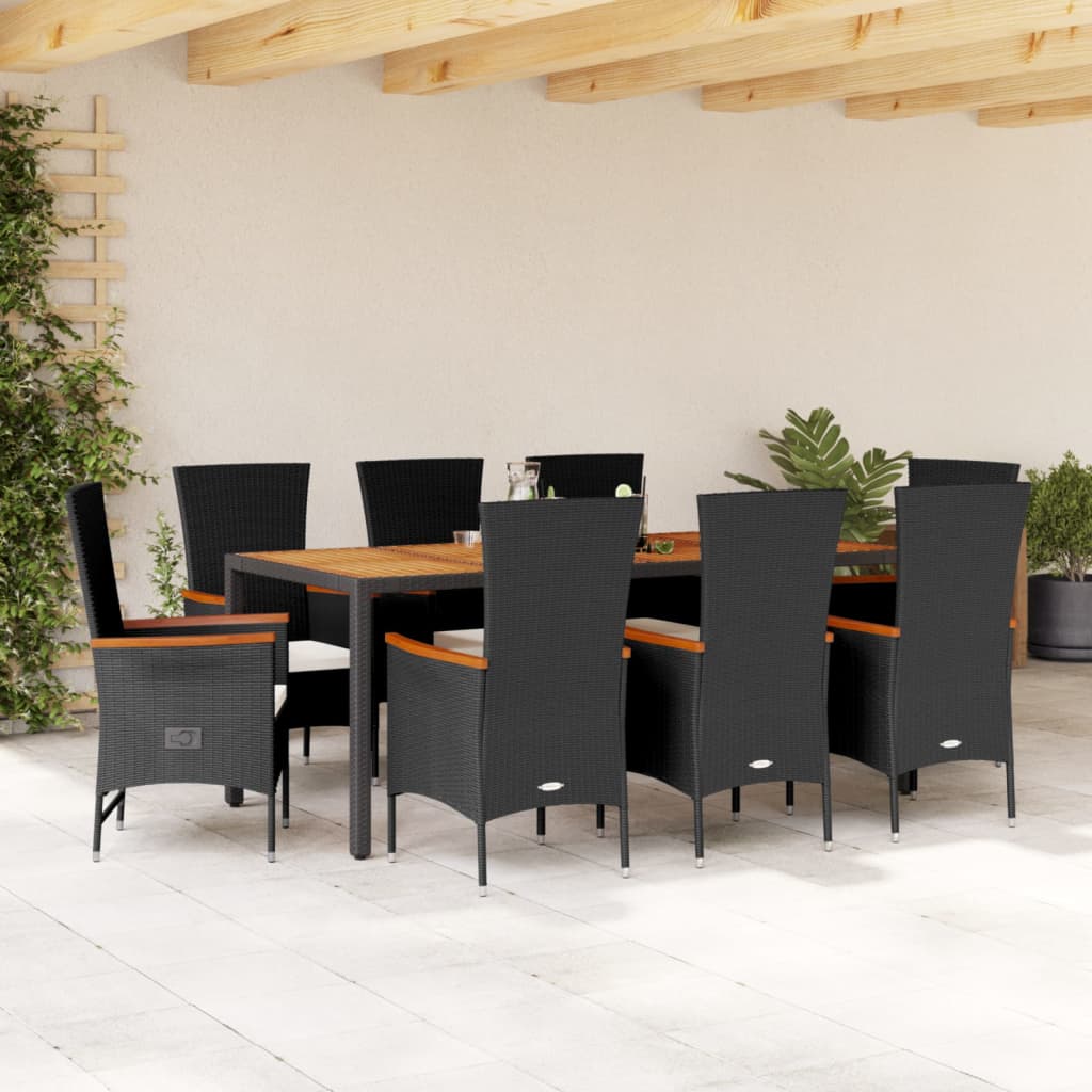 3-tlg. Garten-Essgruppe mit Kissen Schwarz Poly Rattan