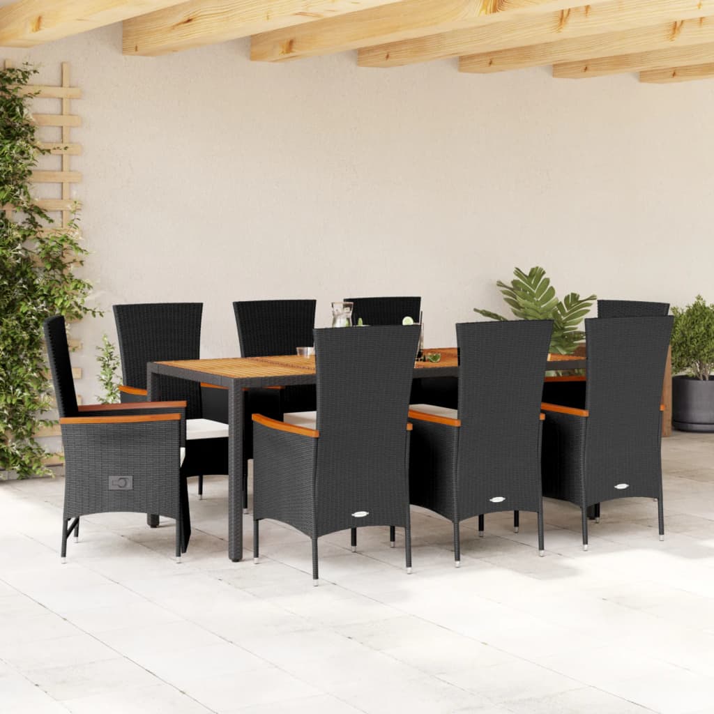 3-tlg. Garten-Essgruppe mit Kissen Schwarz Poly Rattan