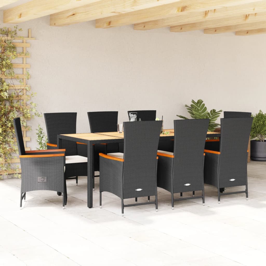 3-tlg. Garten-Essgruppe mit Kissen Schwarz Poly Rattan