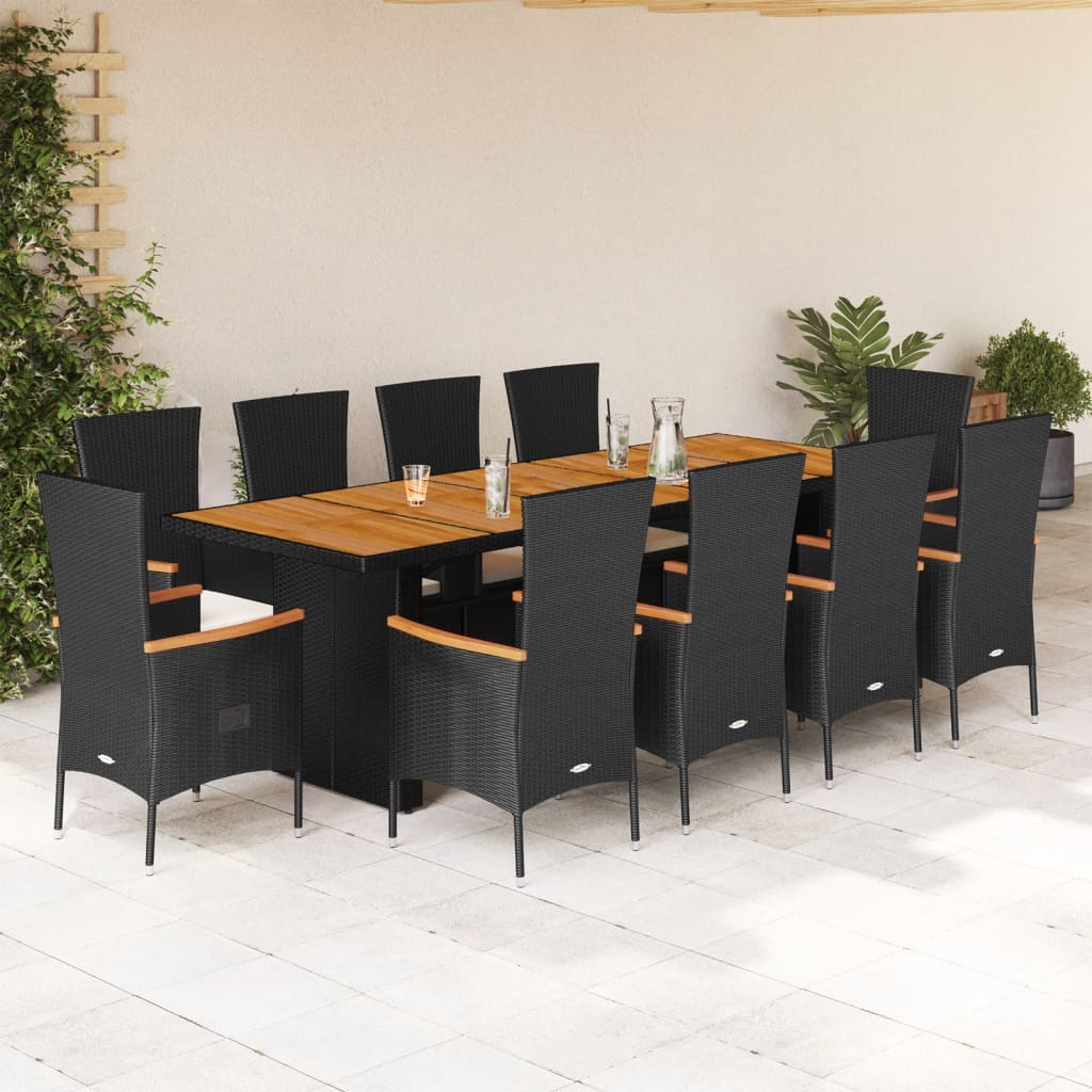 9-tlg. Garten-Essgruppe mit Kissen Schwarz Poly Rattan
