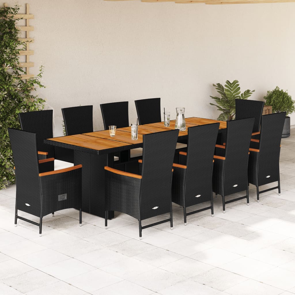 9-tlg. Garten-Essgruppe mit Kissen Schwarz Poly Rattan