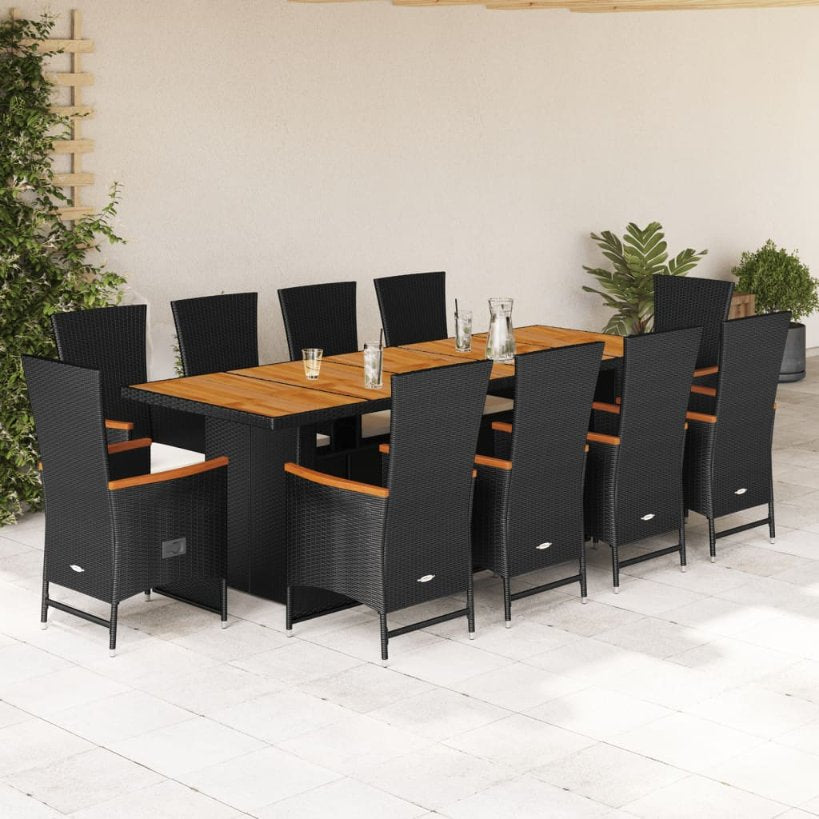 9-tlg. Garten-Essgruppe mit Kissen Schwarz Poly Rattan