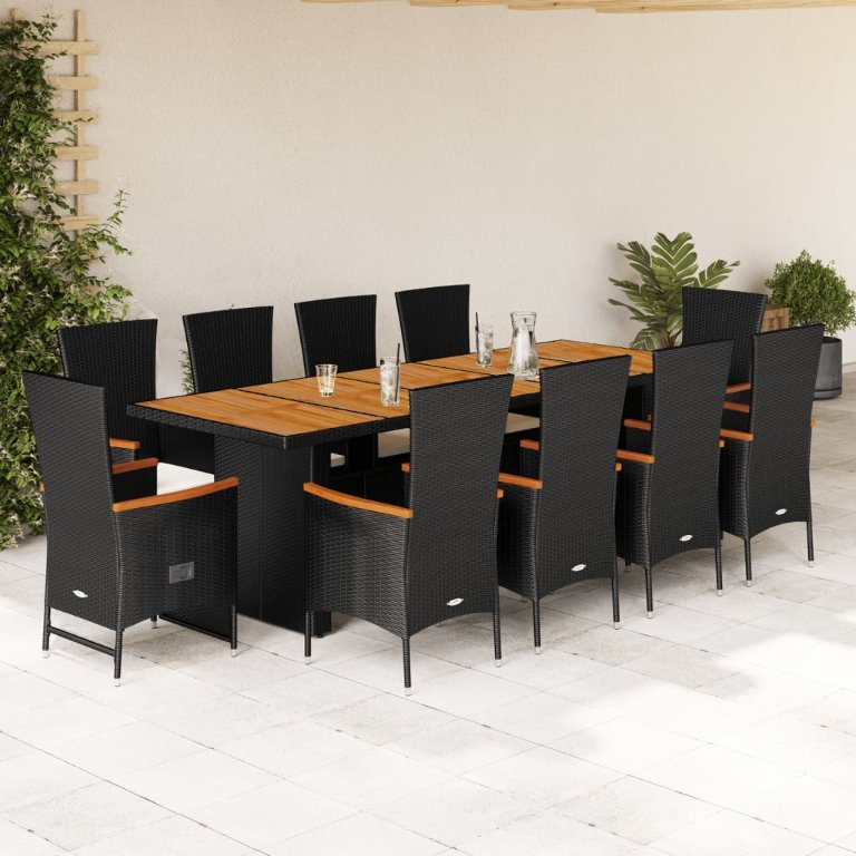 9-tlg. Garten-Essgruppe mit Kissen Schwarz Poly Rattan