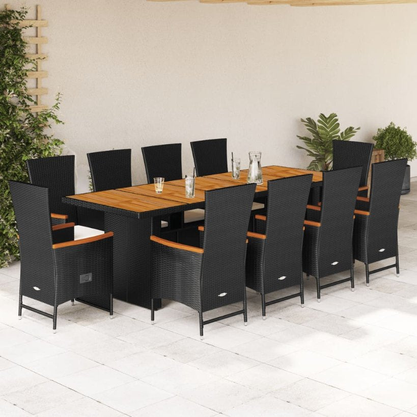 9-tlg. Garten-Essgruppe mit Kissen Schwarz Poly Rattan