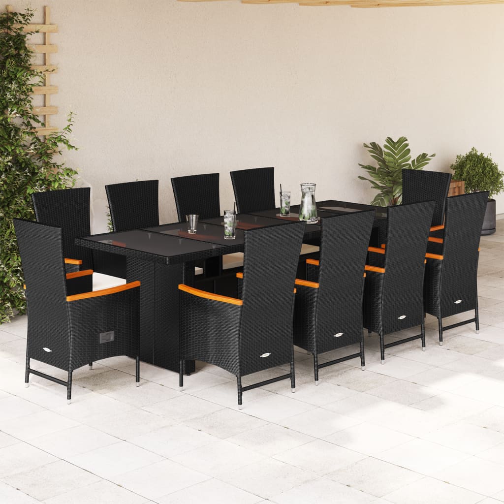9-tlg. Garten-Essgruppe mit Kissen Schwarz Poly Rattan