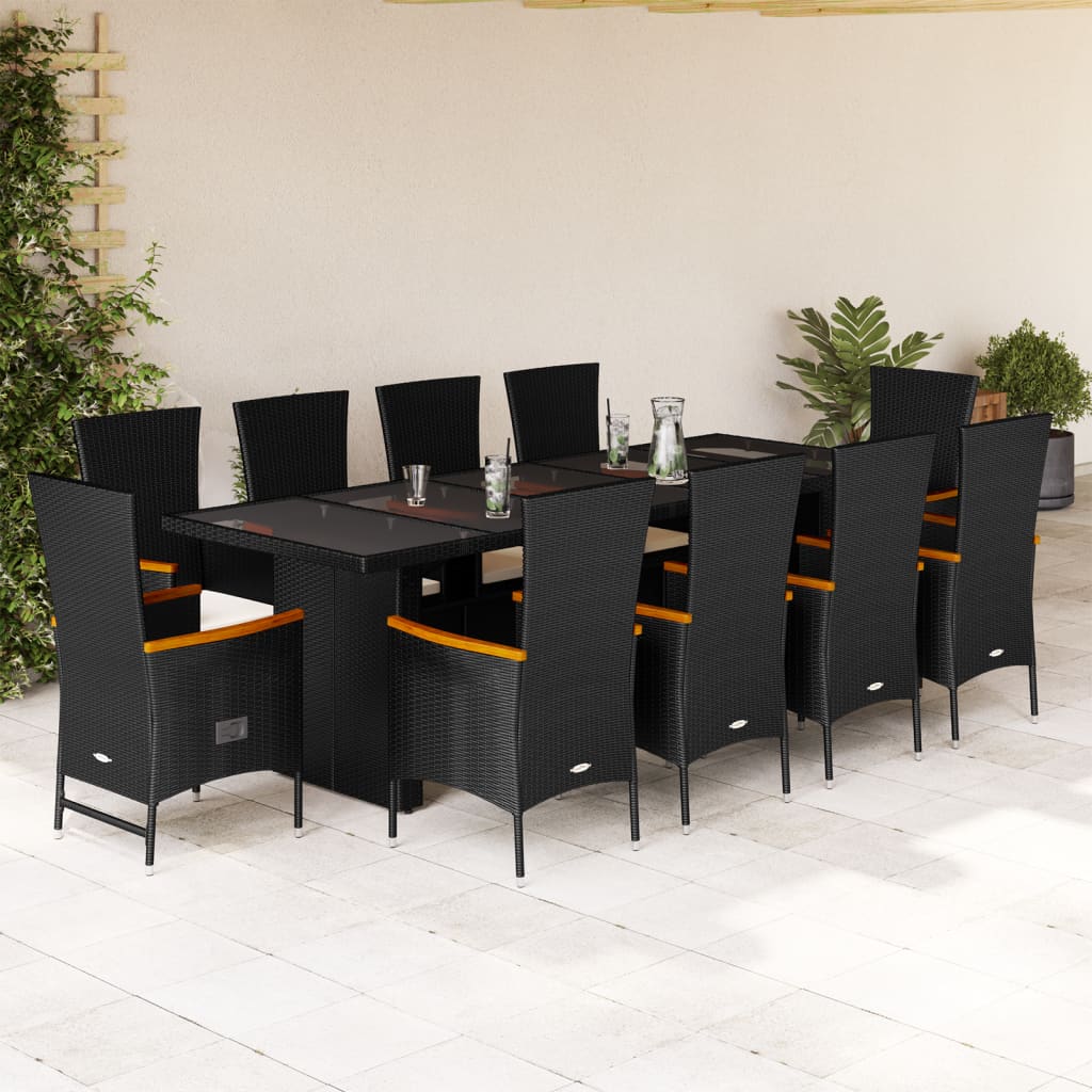 9-tlg. Garten-Essgruppe mit Kissen Schwarz Poly Rattan