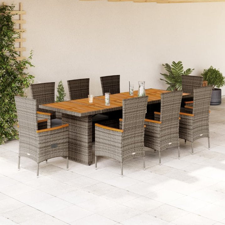 9-tlg. Garten-Essgruppe mit Kissen Grau Poly Rattan