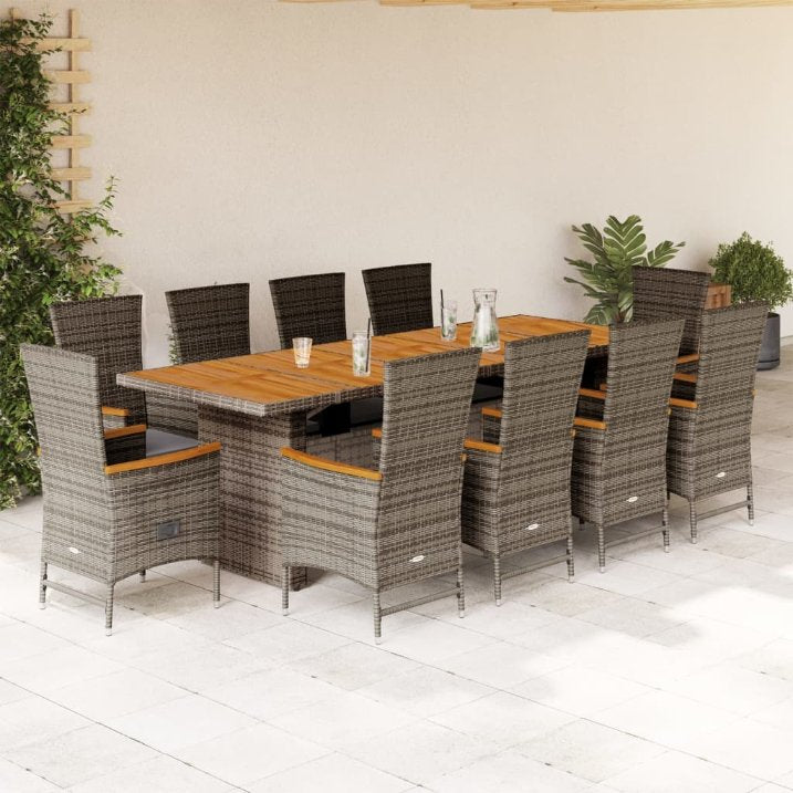 9-tlg. Garten-Essgruppe mit Kissen Grau Poly Rattan