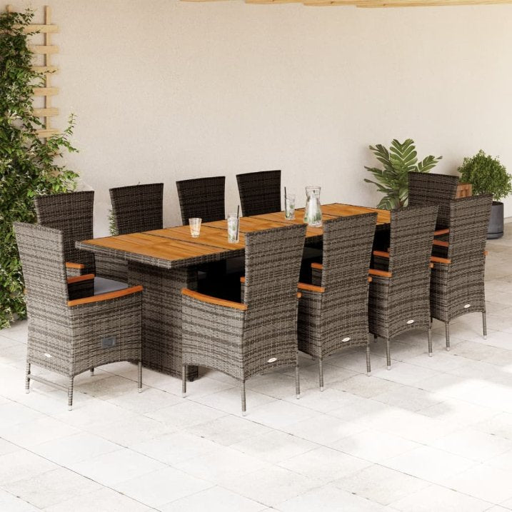 9-tlg. Garten-Essgruppe mit Kissen Grau Poly Rattan