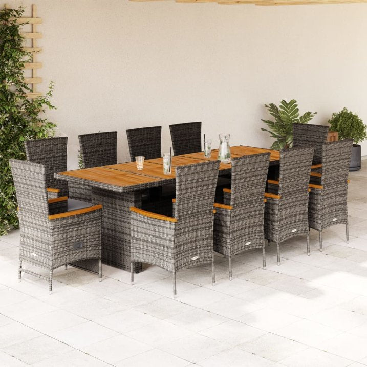 9-tlg. Garten-Essgruppe mit Kissen Grau Poly Rattan