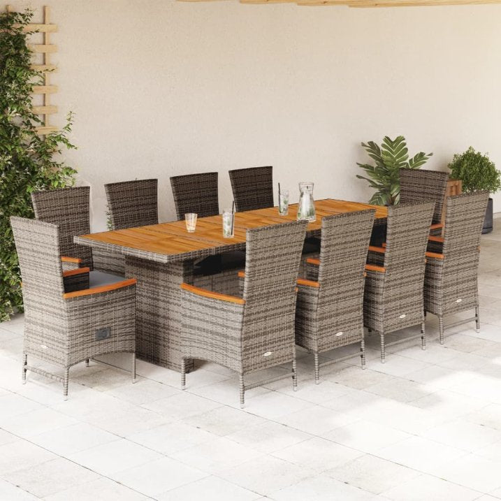 9-tlg. Garten-Essgruppe mit Kissen Grau Poly Rattan