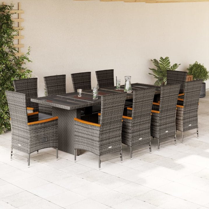 9-tlg. Garten-Essgruppe mit Kissen Grau Poly Rattan